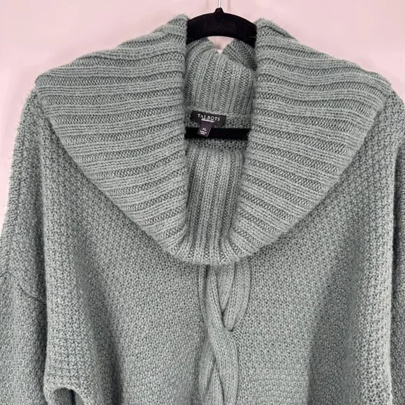 Talbots Cowl Neck Tunic Sweater XL Cable Knit Wool Alpaca Green - Picture 6 of 7